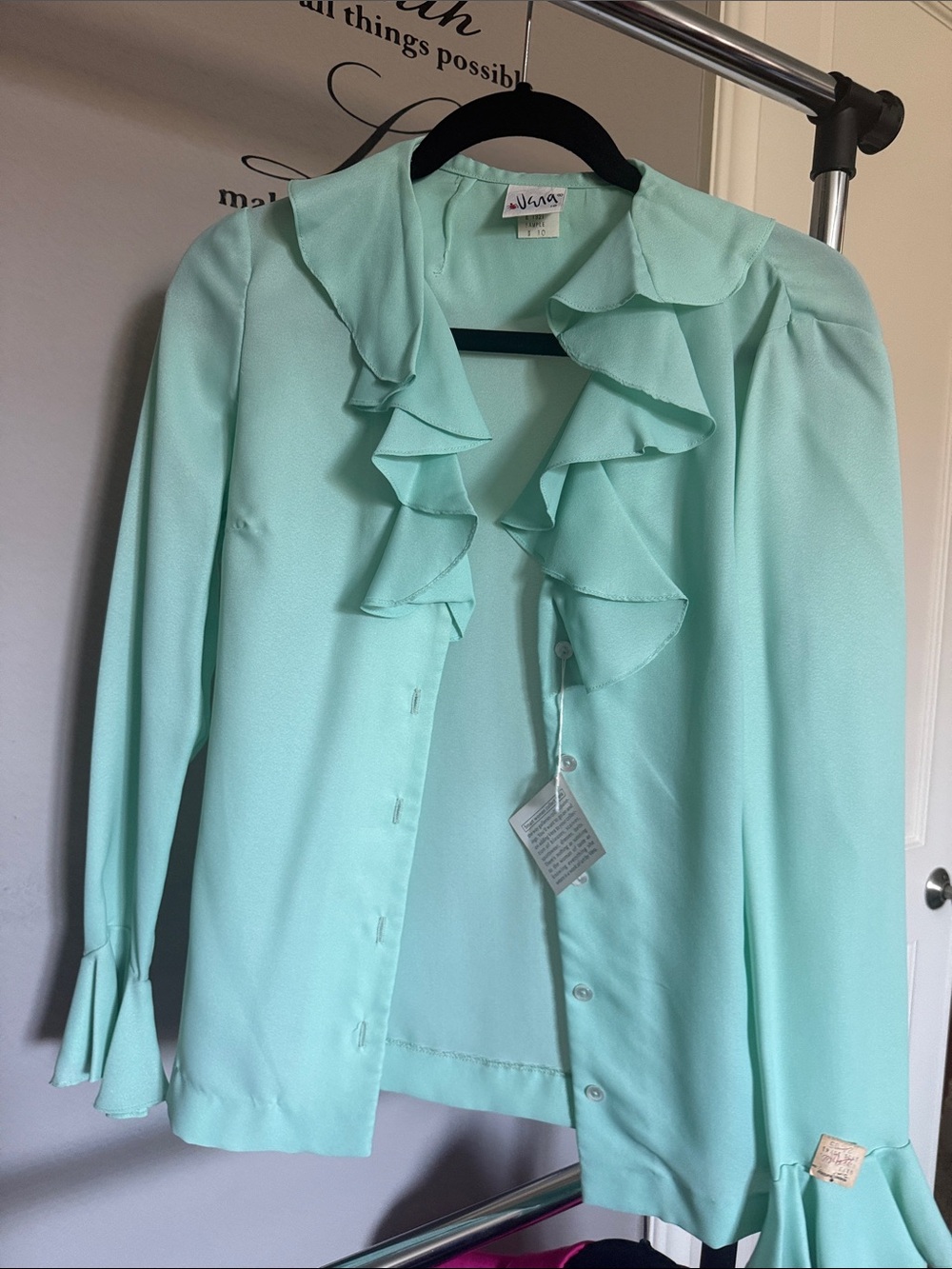 Vena Cava Mint Ruffle-Front Button-Down Blouse